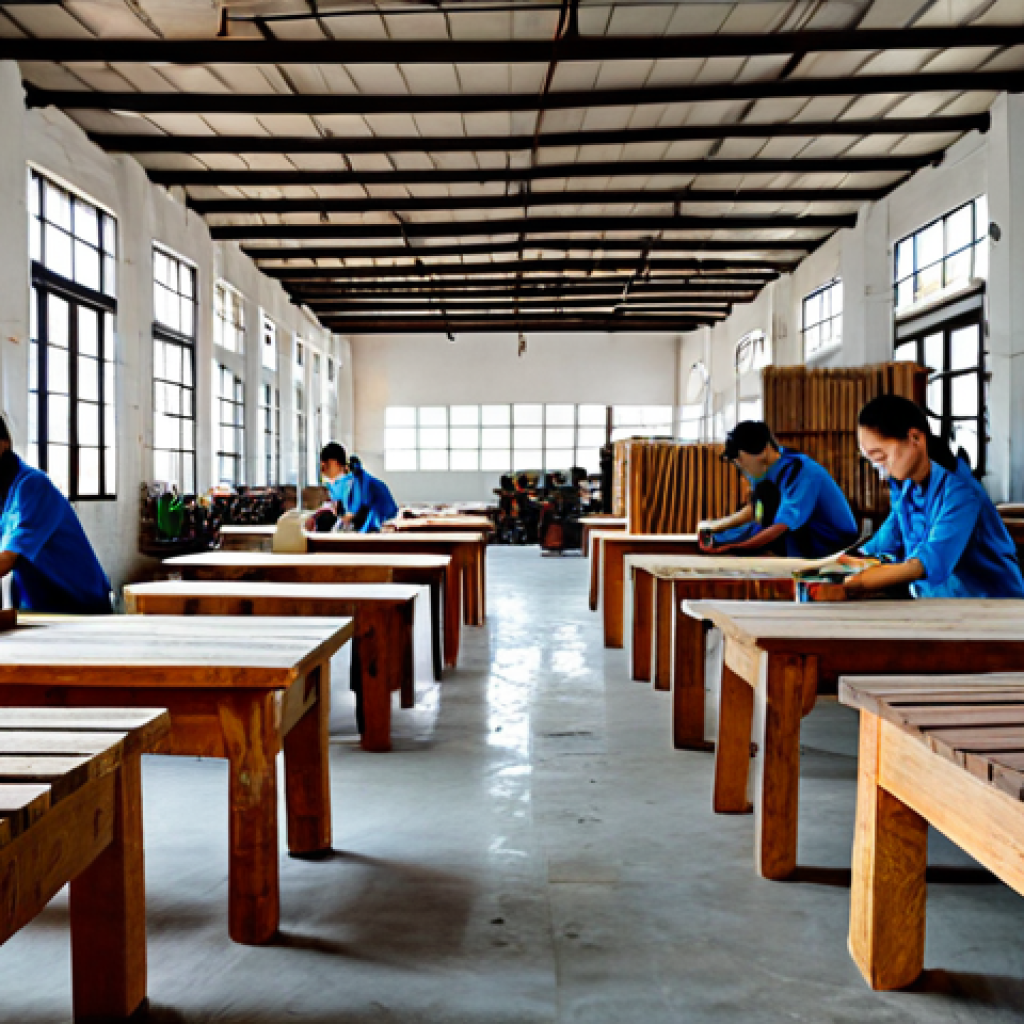공간디자인 소재의 환경 친화적 선택 - **Recycled Furniture Workshop:** "A bright and airy workshop in Binh Duong, Vietnam, showcasing arti...