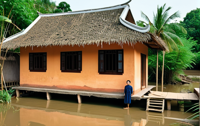 공간디자인 소재의 환경 친화적 선택 - **Eco-Resort in Hoi An:** "An outdoor view of an eco-friendly resort in Hoi An, Vietnam, primarily c...