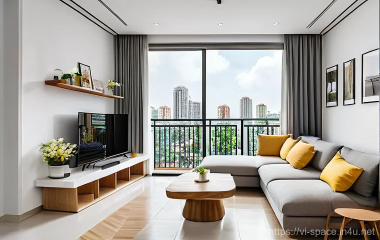 공간디자인 관련 전시회 정보 - **Modern Vietnamese Apartment with Flexible Living Space:** A bright and inviting living room in a s...