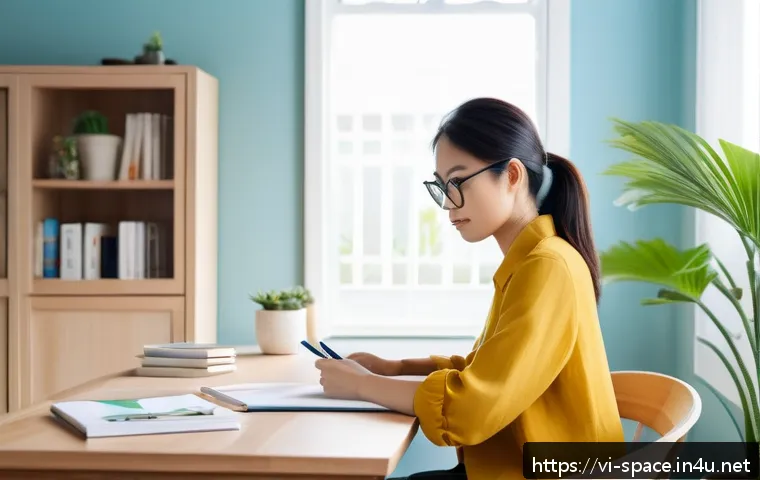 공간디자이너의 워라밸 유지 팁 - A modern Vietnamese interior designer working in a bright, airy home office filled with natural ligh...