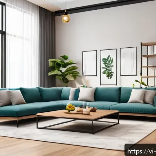 공간디자인에서의 디지털 툴 트렌드 - A modern Vietnamese living room interior designed with interactive 3D modeling software, featuring b...