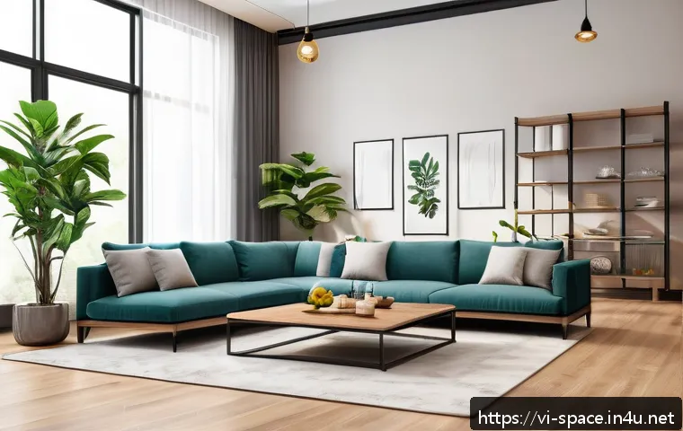 공간디자인에서의 디지털 툴 트렌드 - A modern Vietnamese living room interior designed with interactive 3D modeling software, featuring b...